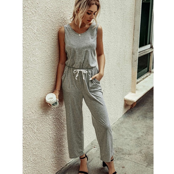 Rouge! Pants - Casual Drawstring Waist Grey Jumpsuit